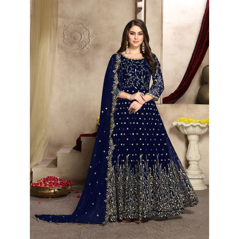 Navy Blue Heavy Embroidered Georgette Anarkali Suit