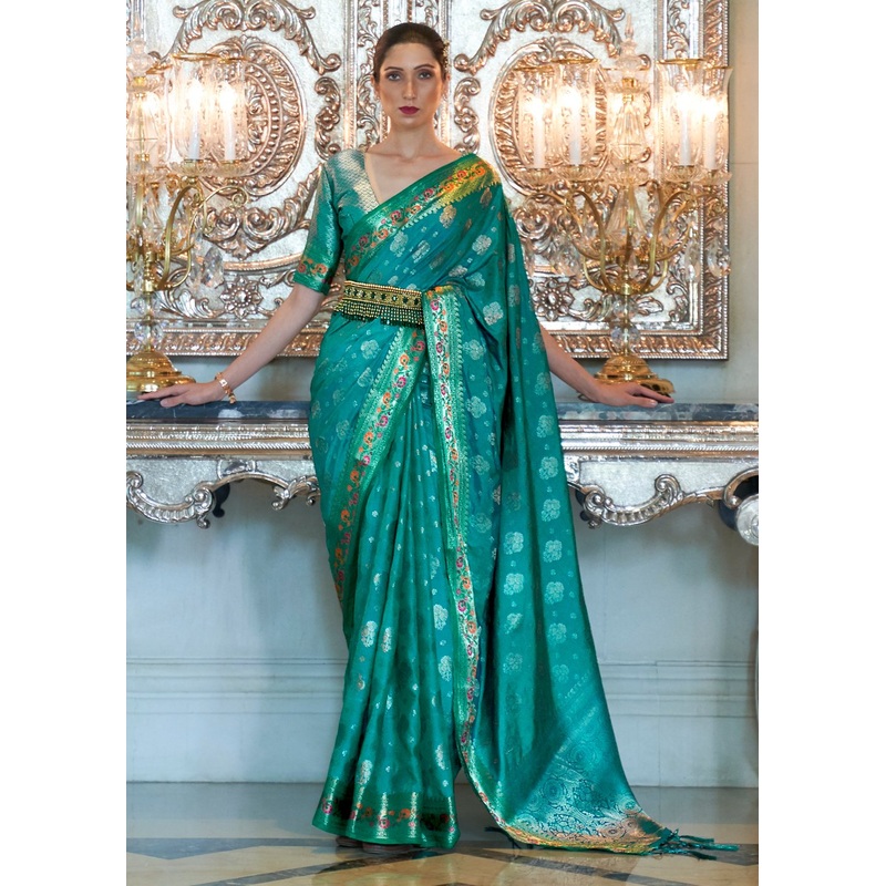Ocean Green Banarasi Silk Authentic Indian Saree