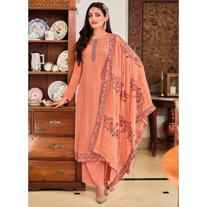 Orange Peach Punjabi Style Straight Cut Palazzo Suit