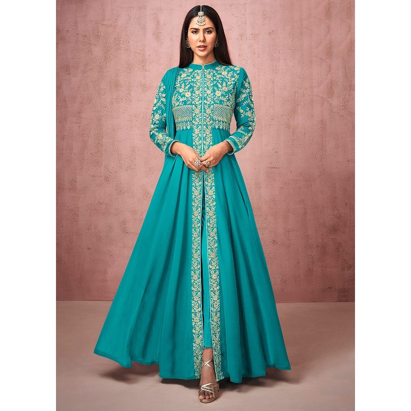 Pant Style Blue Slit Style Anarkali Featuring Sonam Bajwa