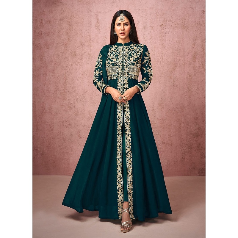 Pant Style Teal Green Slit Style Anarkali Featuring Sonam Bajwa