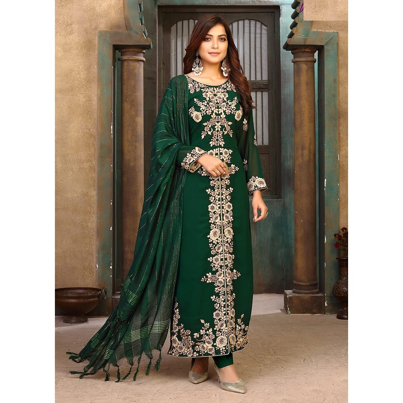 Pine Green Ceremonial Embroidered Pakistani Style Suit