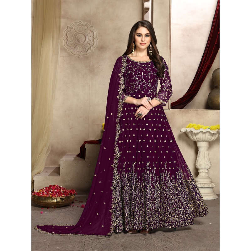 Pinkish Purple Heavy Embroidered Georgette Anarkali Suit