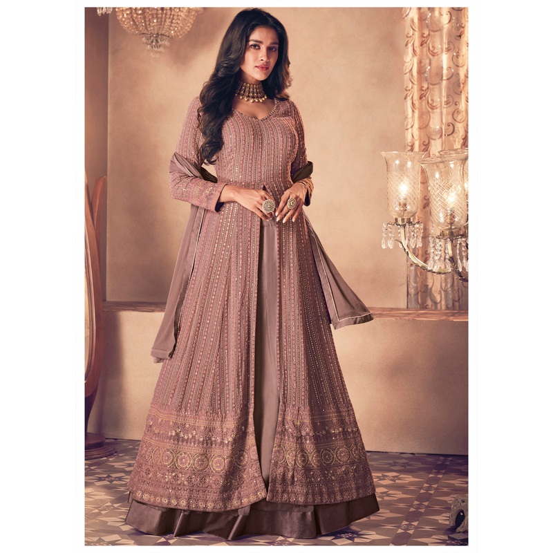 Pretty Mauve Floor Length Sequins Work Anarkali Suit