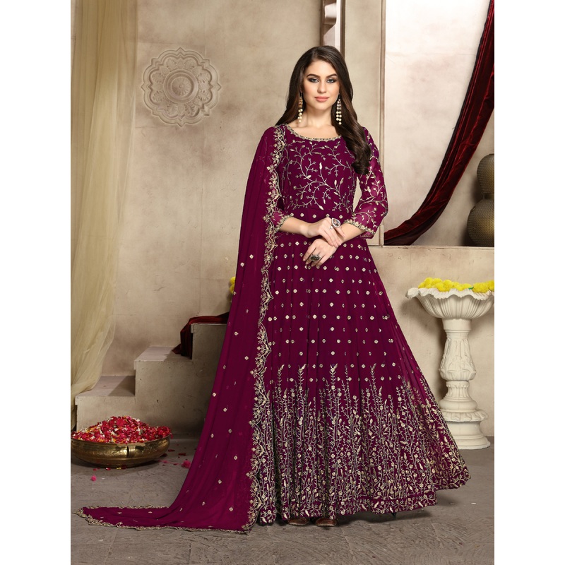 Rani Pink Heavy Embroidered Georgette Anarkali Suit