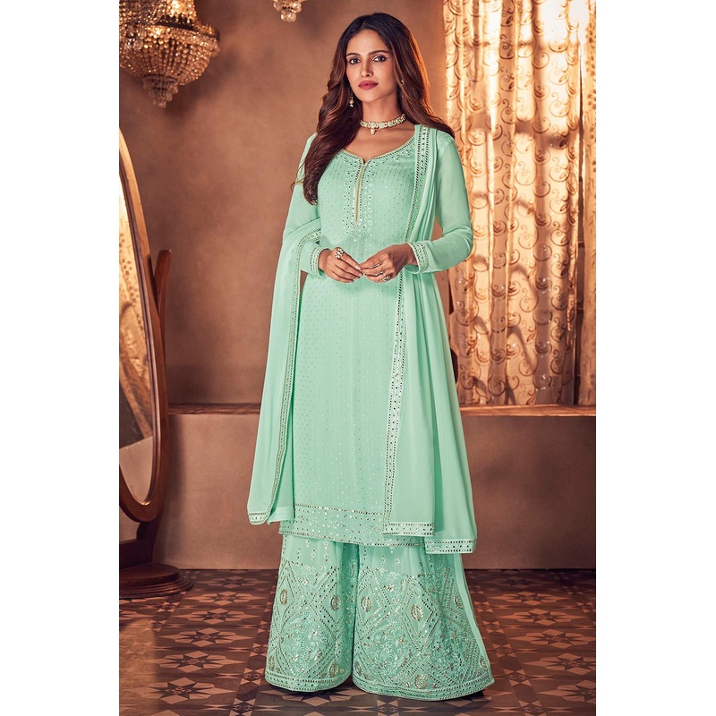 Seafoam Green Sharara Style Designer Suit