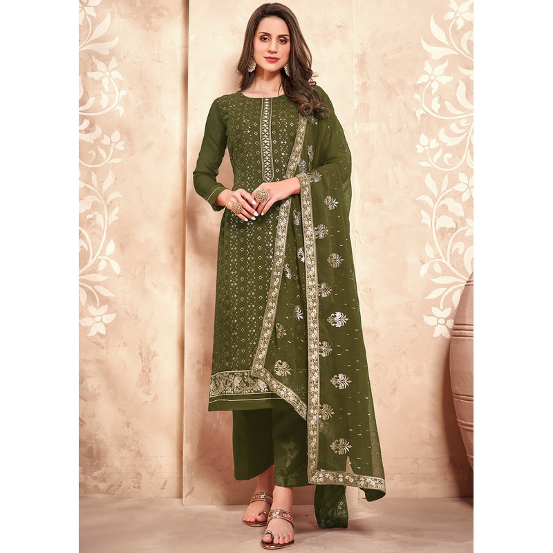 Sequins Embroidered Green Pakistani Style Suit