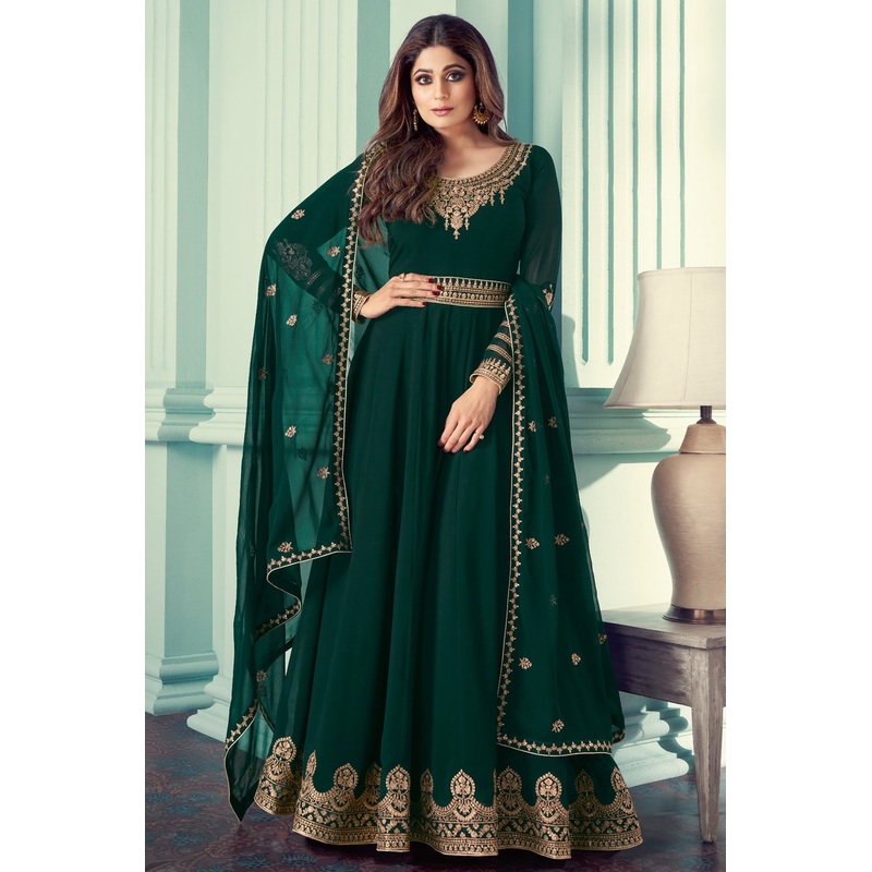 Shamita Shetty Green Embroidered Anarkali Suit