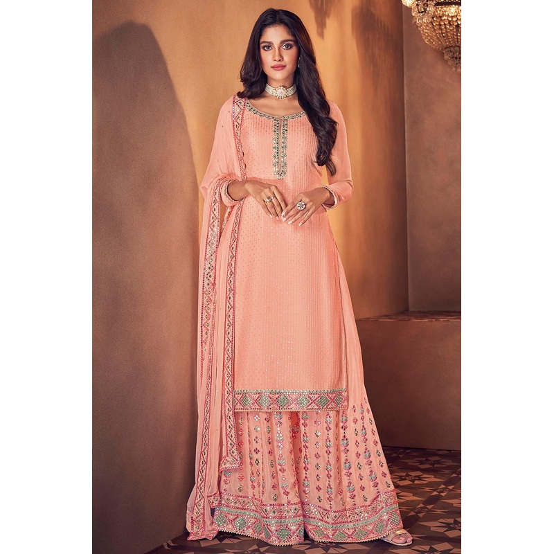 Staggering Peach Sharara Style Designer Suit