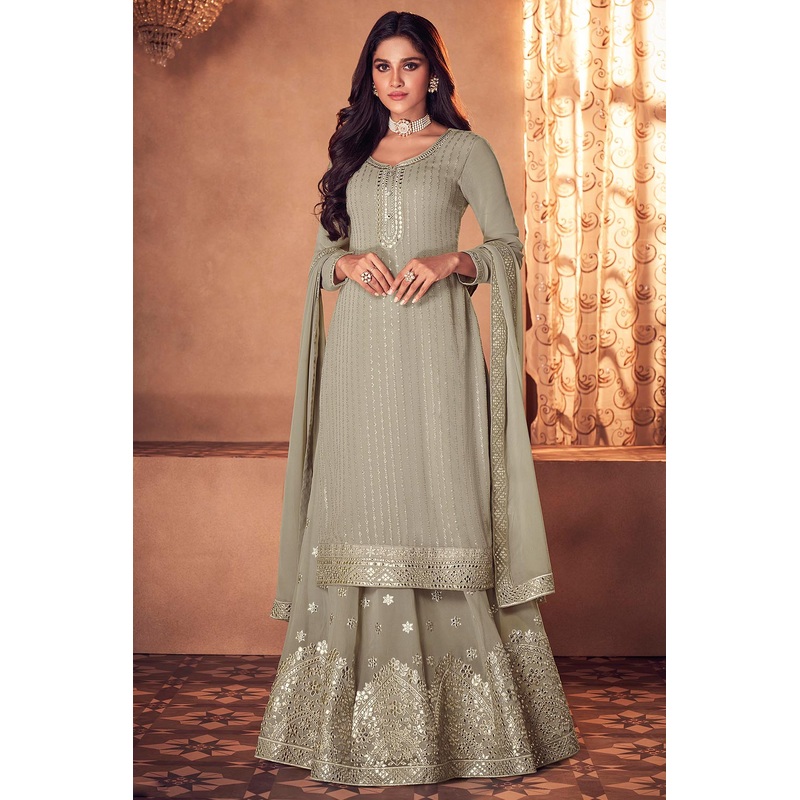 Stupendous Grey Lehenga Style Designer Suit
