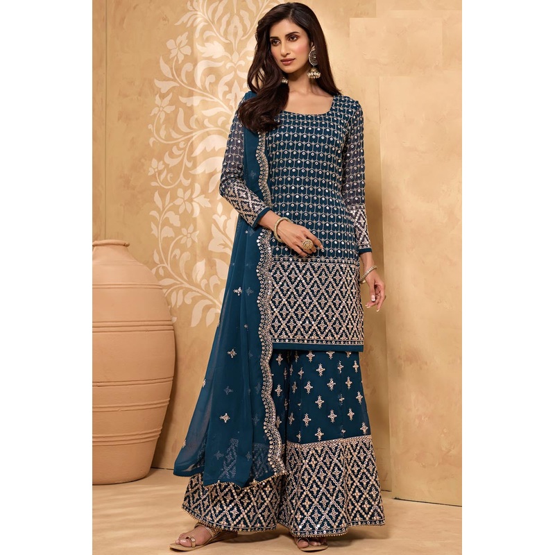 Tempting Blue Party Style Designer Sharara Suit