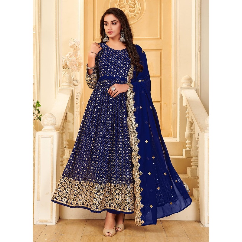 Topnotch Blue Foil Mirror Georgette Anarkali Suit