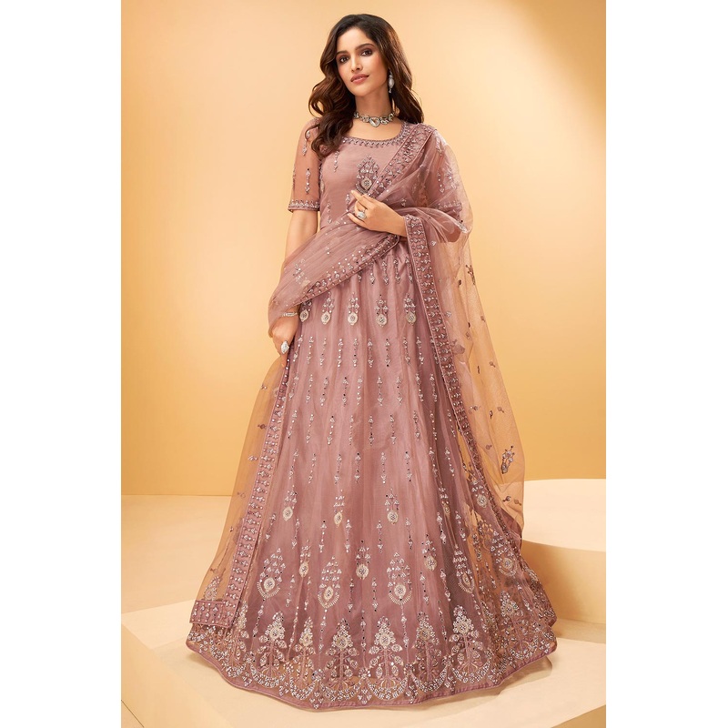 Vintage Rose Mirror Work Embroidered Wedding Lehenga