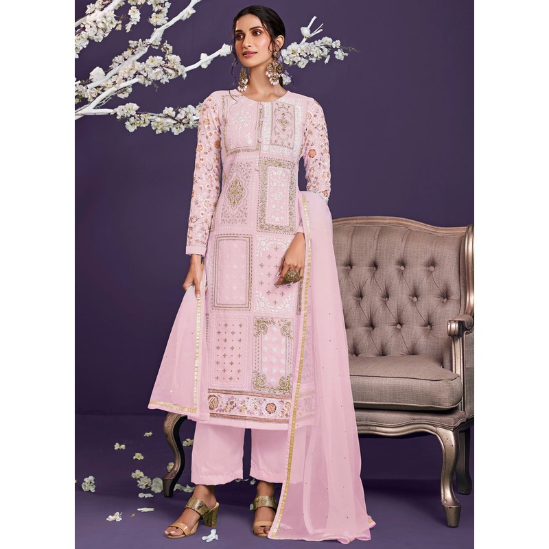 Blush Pink Pakistani Style Georgette Embroidered Salwar Suit