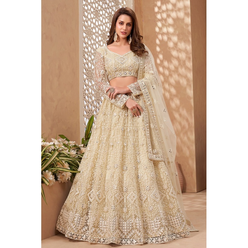 Bridal Classy Cream A Line All Embroidered Lehenga Choli