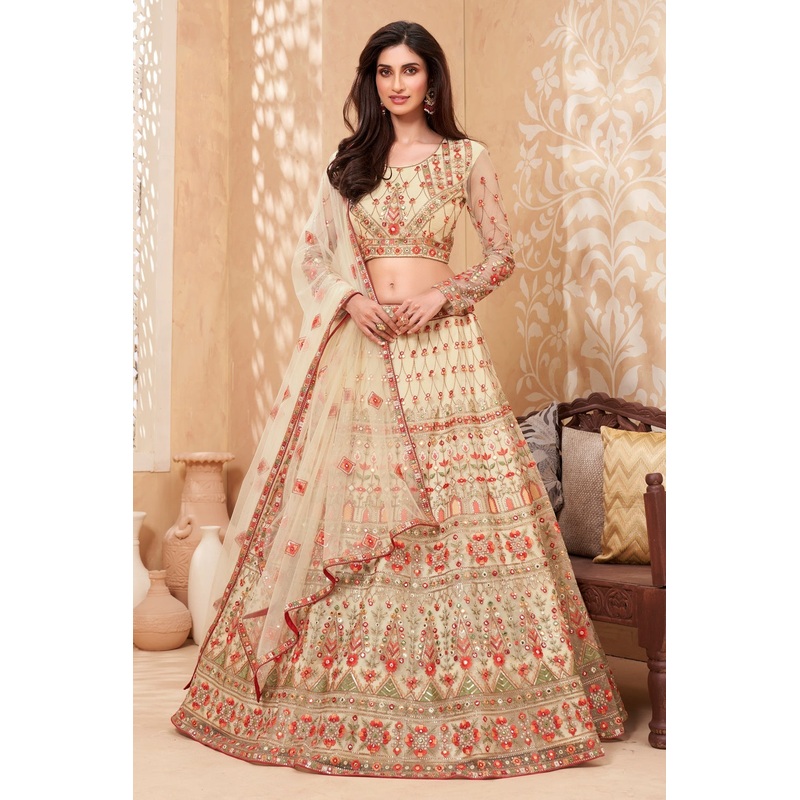 Bridal Pale Yellow A Line All Embroidered Lehenga Choli