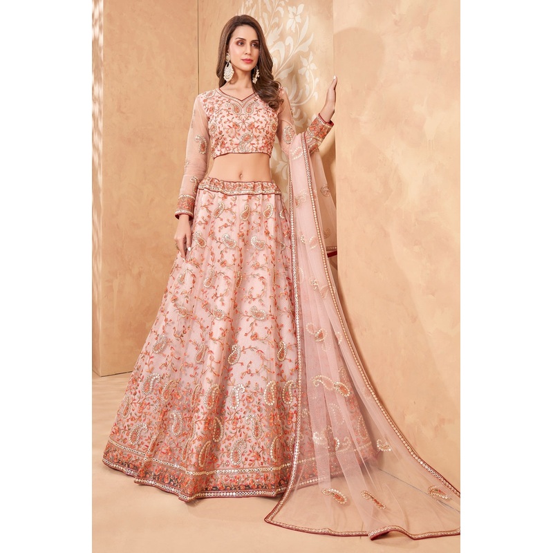 Bridal Pretty Pink A Line All Embroidered Lehenga Choli