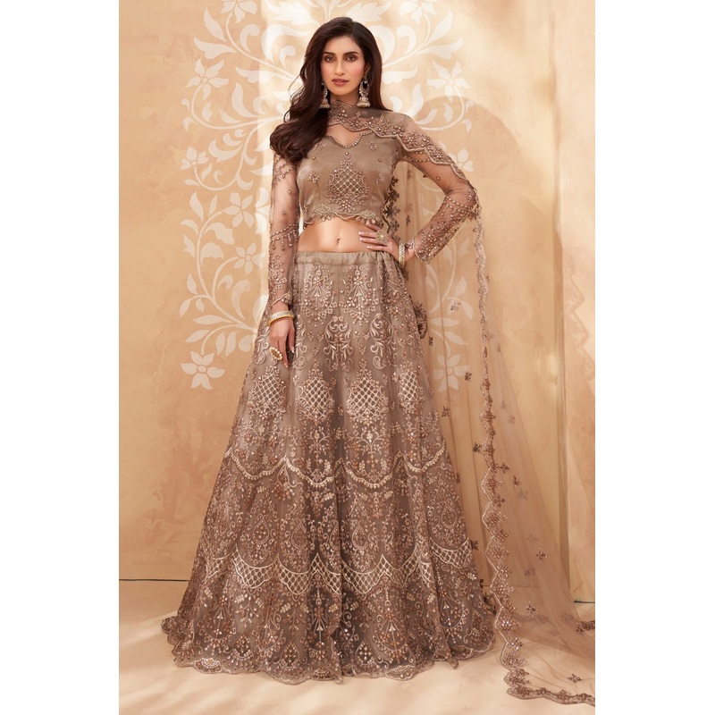 Bridal Trendy Brown A Line All Embroidered Lehenga Choli