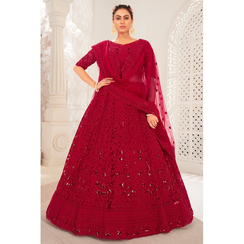 Bridesmaid Carnation Red Wedding Wear Lehenga Choli