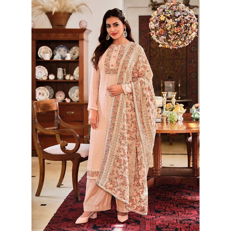Creamy Pink Punjabi Style Straight Cut Palazzo Suit