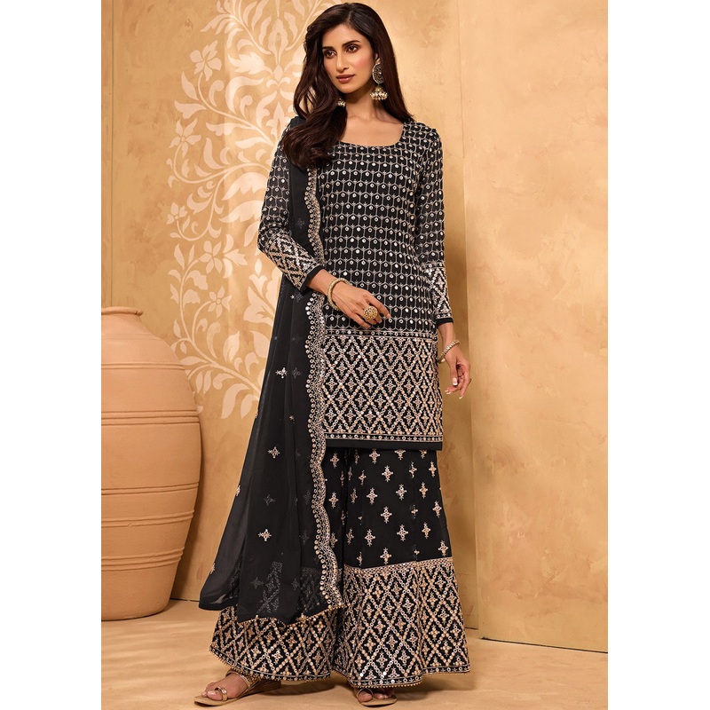 Dusty Black Party Style Designer Sharara Suit