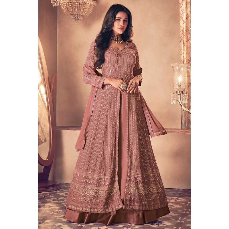 Dusty Mauve Floor Length Sequins Work Anarkali Suit