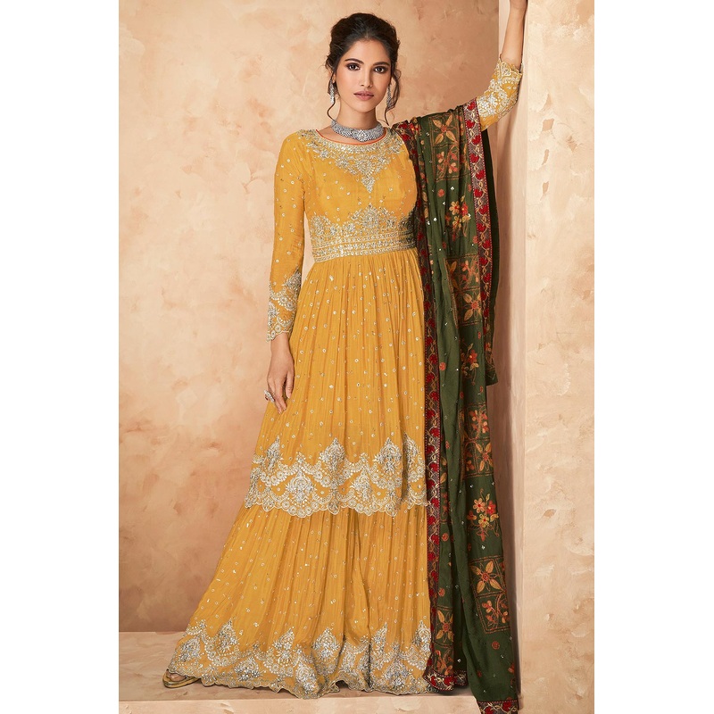 Faux Georgette Pretty Yellow Designer Sharara Suit