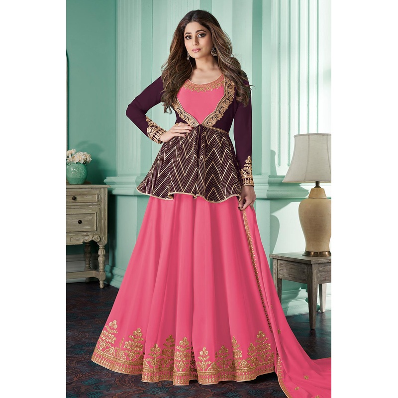 Featuring Shamita Shetty Pink Georgette Anarkali with Jacket