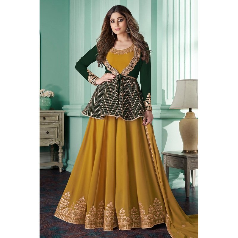 Featuring Shamita Shetty Yellow Georgette Anarkali with Jacket