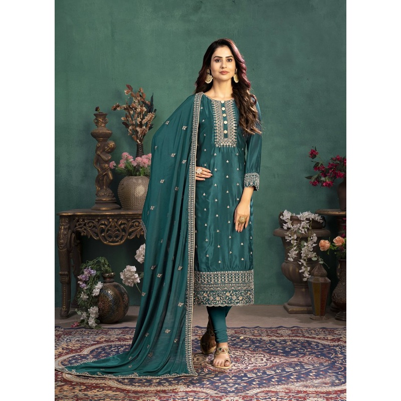 Festival Wear Peacock Green Silk Salwar Suit