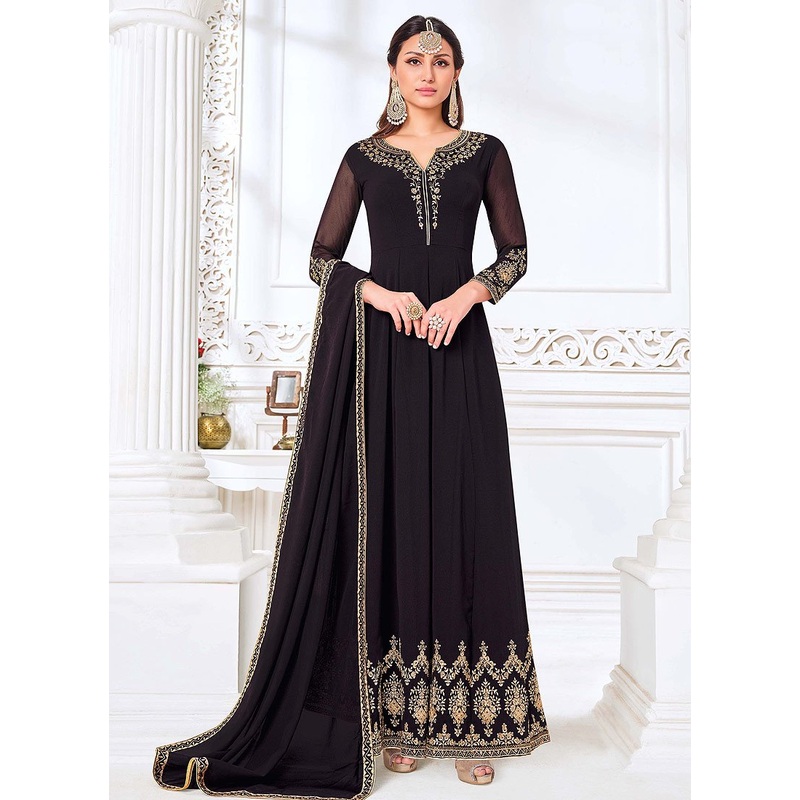 Front Slit Plum Purple Zari Embroidered Anarkali Suit