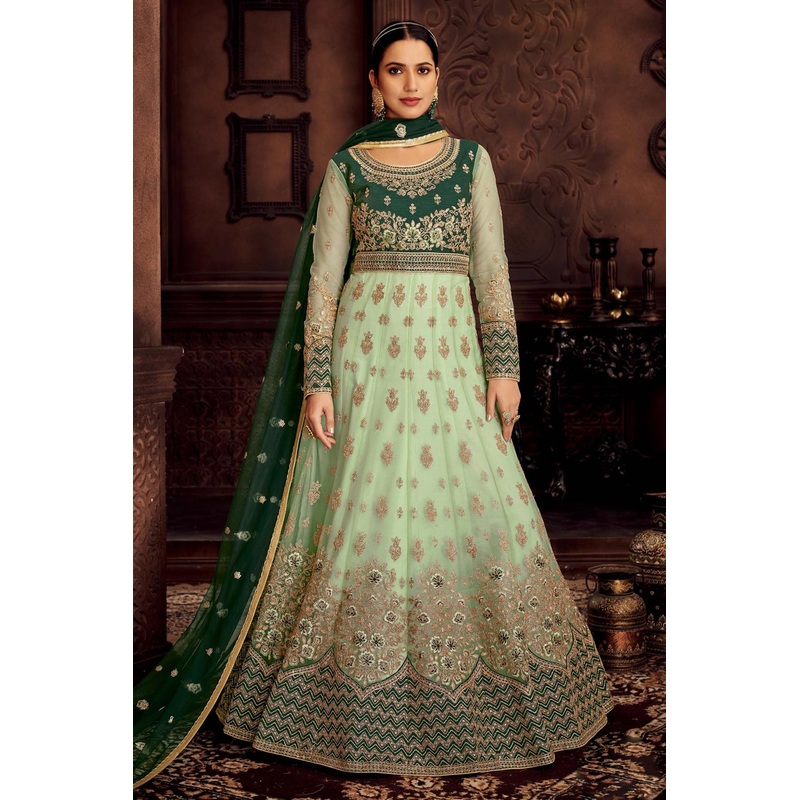 Heavy Embroidered Mint Green Net Bridal Anarkali Suit