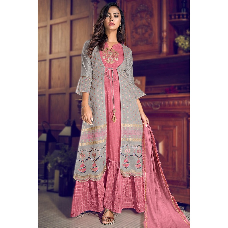 Jacket Style Unique Pink Embroidered Designer Suit