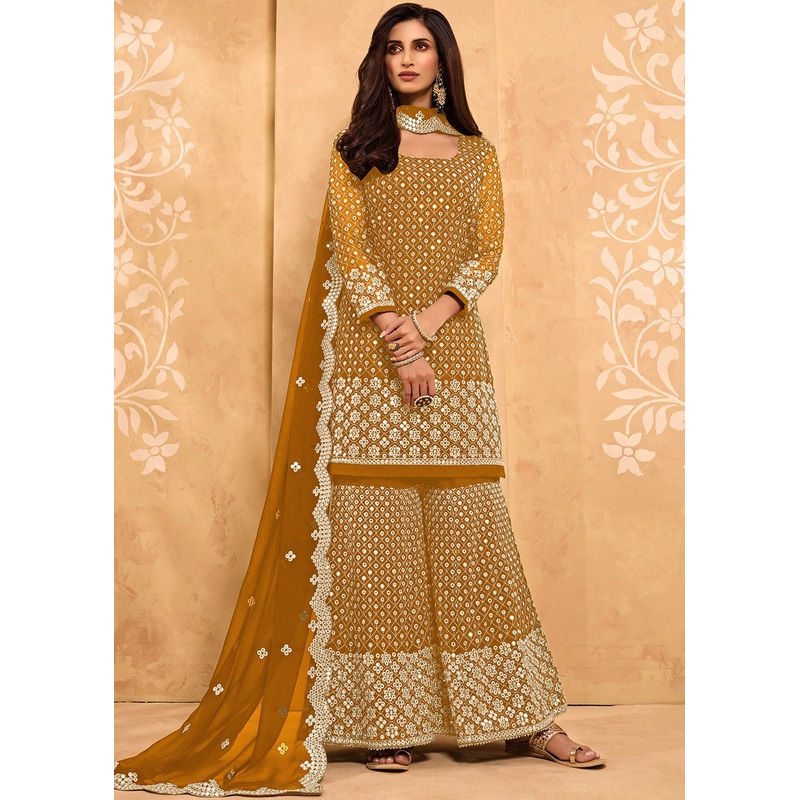 Mustard Yellow Party Style Designer Sharara Suit