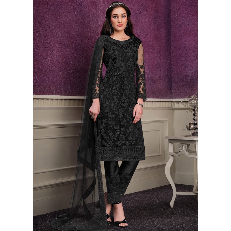 Pant Style Black Sequins Embroidered Designer Suit