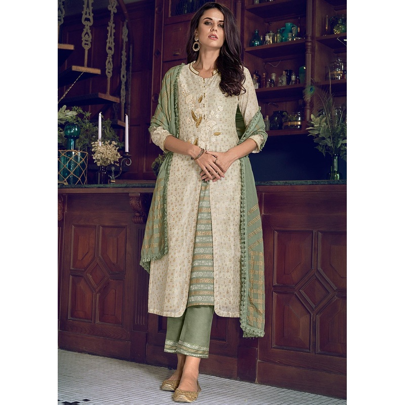 Pant Style Off White Embroidered Designer Suit
