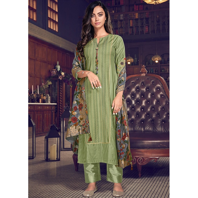 Pant Style Splendid Green Embroidered Designer Suit
