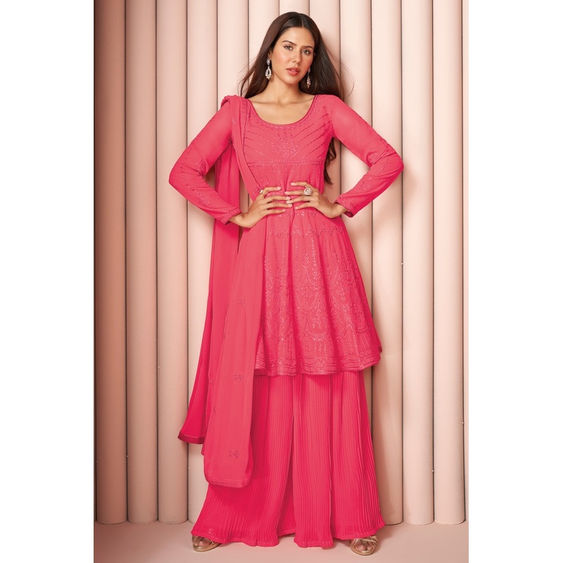 Party Wear Soothing Pink Palazzo Style Salwar Suit