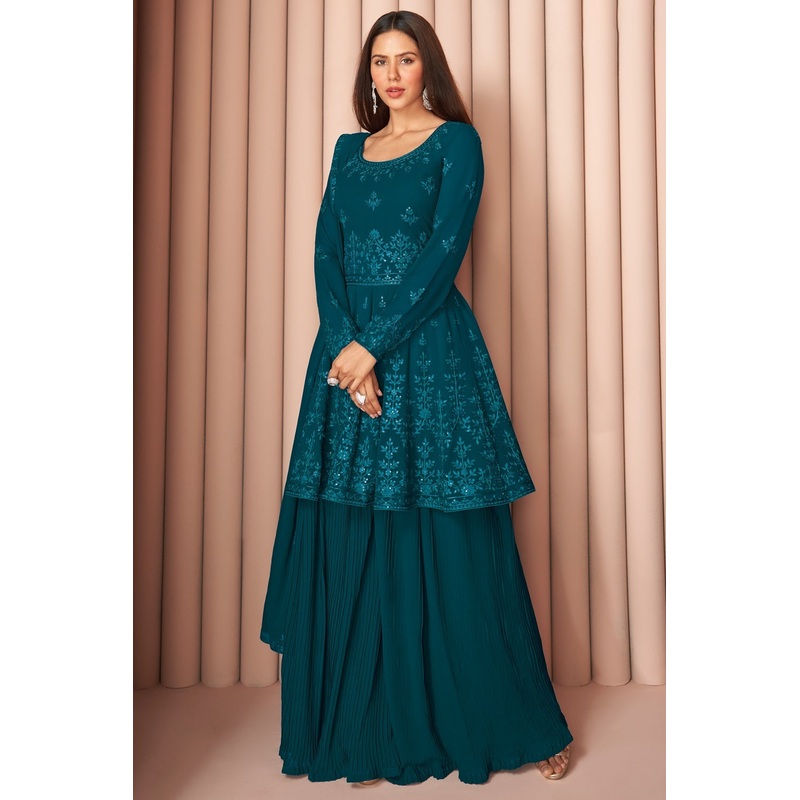 Party Wear Spellbinding Blue Palazzo Style Salwar Suit