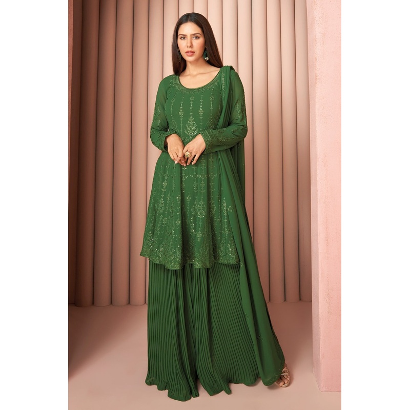 Party Wear Splendid Green Palazzo Style Salwar Suit