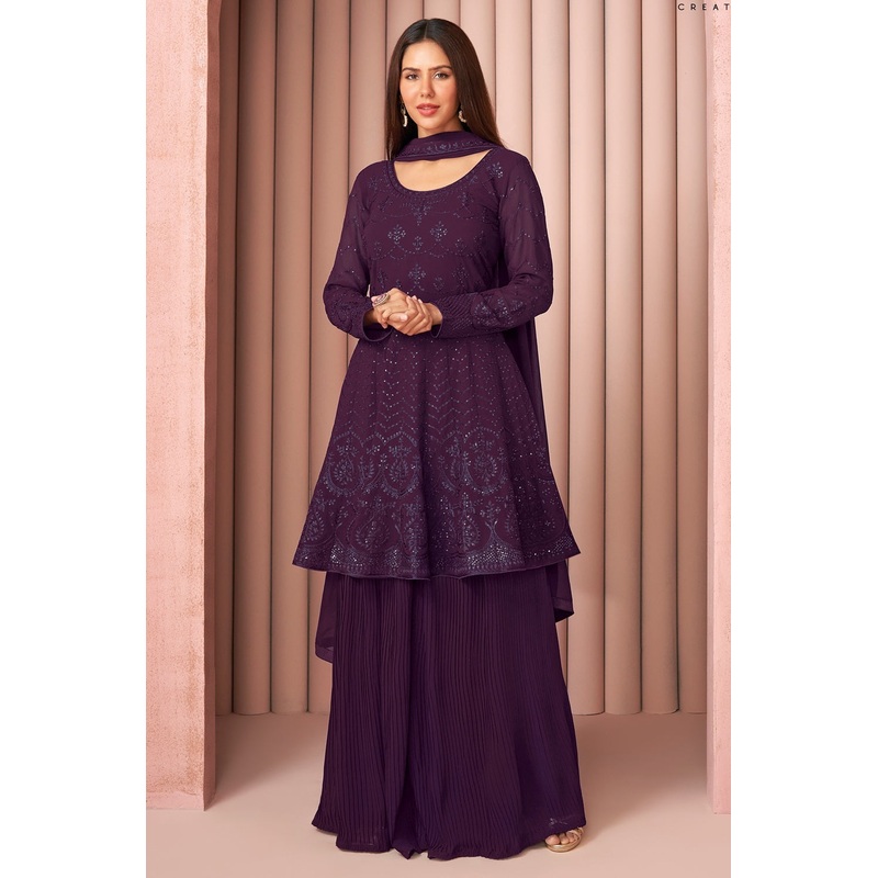 Party Wear Trendy Violet Palazzo Style Salwar Suit