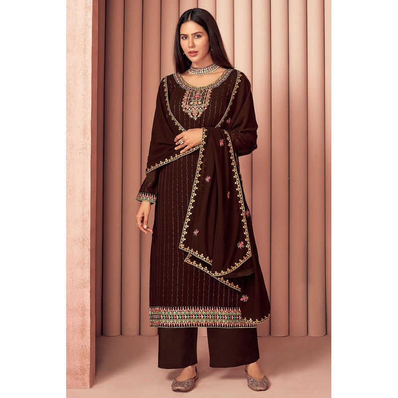 Sonam Bajwa Choco Brown Georgette Palazzo Suit
