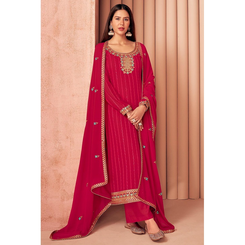 Sonam Bajwa Hot Pink Georgette Palazzo Suit