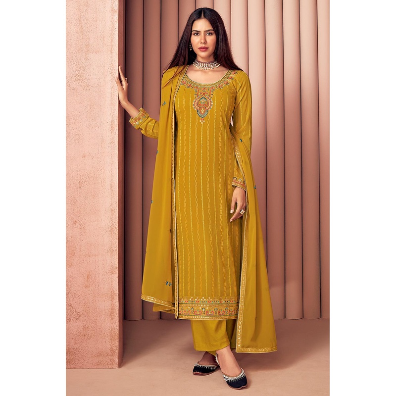 Sonam Bajwa Mustard Yellow Georgette Palazzo Suit