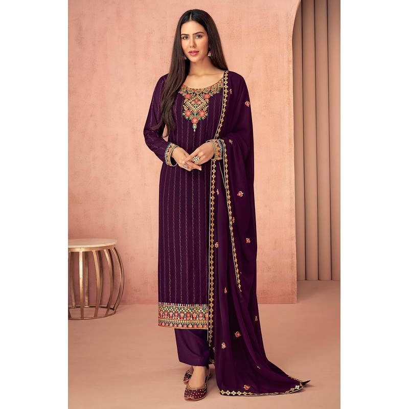 Sonam Bajwa Plum Purple Georgette Palazzo Suit