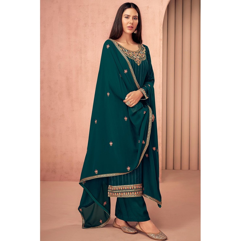 Sonam Bajwa Teal Blue Georgette Palazzo Suit