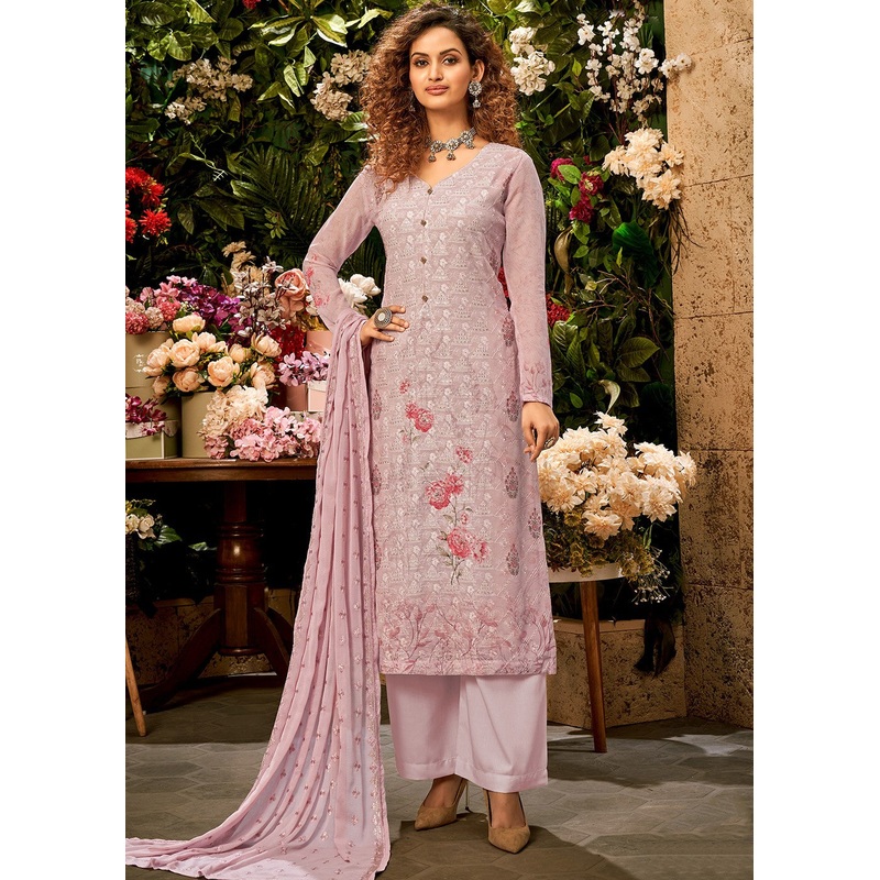 Viscose Georgette Lavender Pink Sequins Salwar Suit