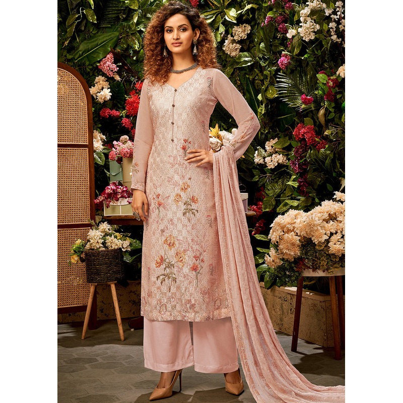 Viscose Georgette Pale Pink Sequins Salwar Suit