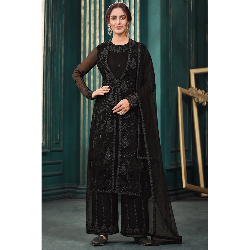 Wedding Party Black Designer Palazzo Suit with Jacket