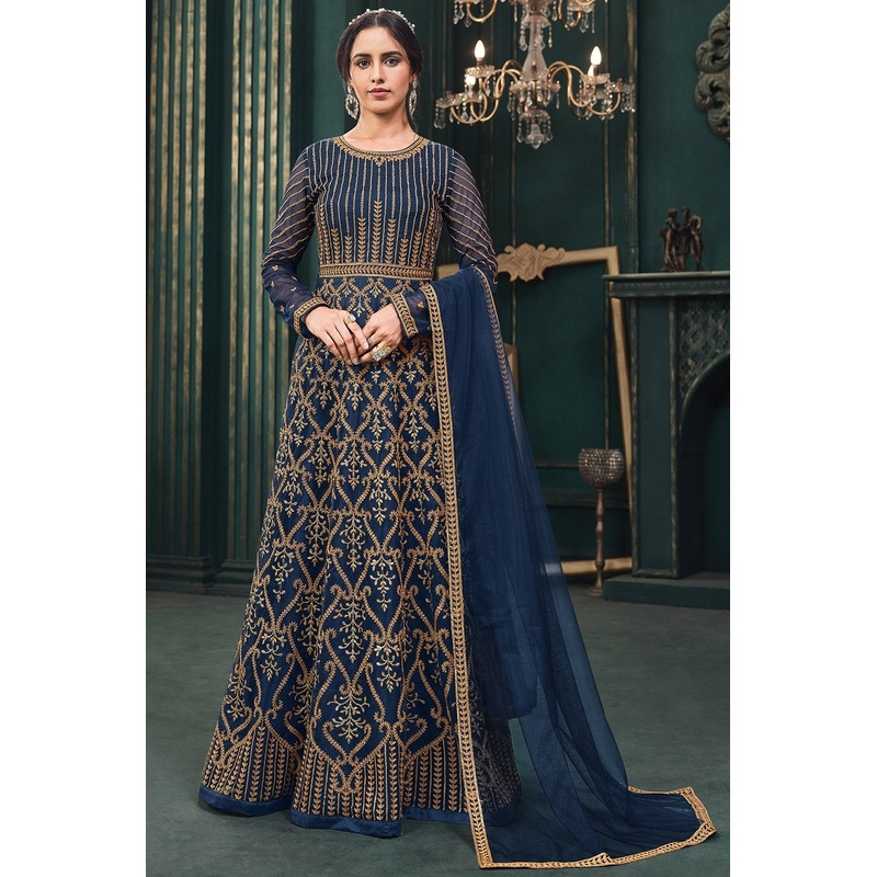 Wedding Party Navy Blue Net Designer Anarkali Suit